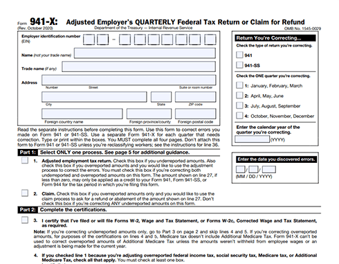 IRS Form 941 X | Amend Form 941 - Instructions & Mailing Address